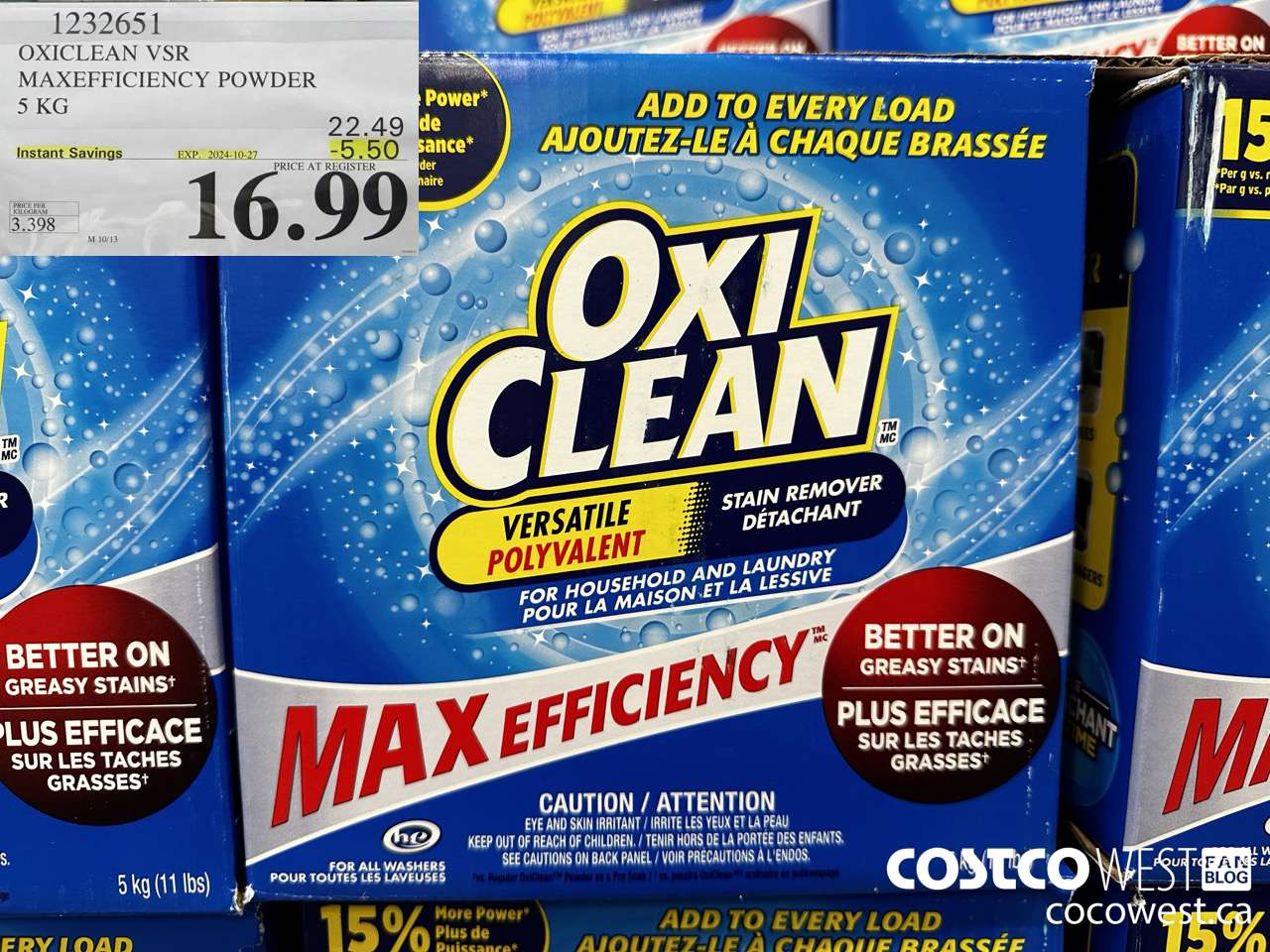 1232651 OXICLEAN VSR MAXEFFICIENCY POWDER 5 KG ($5.50 INSTANT SAVINGS EXPIRES ON 2024-10-27) $16.99