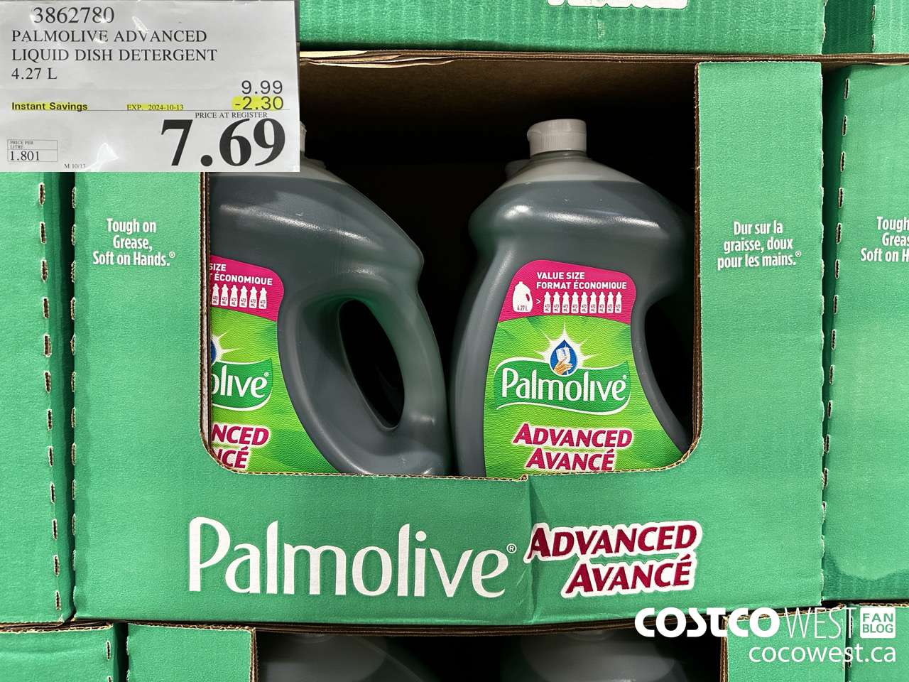 3862780 PALMOLIVE ADVANCED LIQUID DISH DETERGENT 4.27 L ($2.30 INSTANT SAVINGS EXPIRES ON 2024-10-13) $7.69