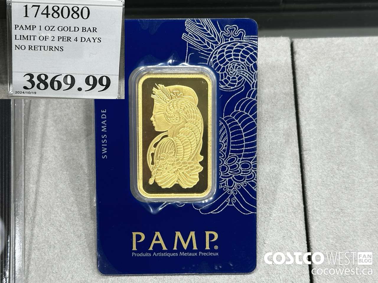 1748080 PAMP 1 OZ GOLD BAR LIMIT OF 2 PER 7 DAYS NO RETURNS $2869.99