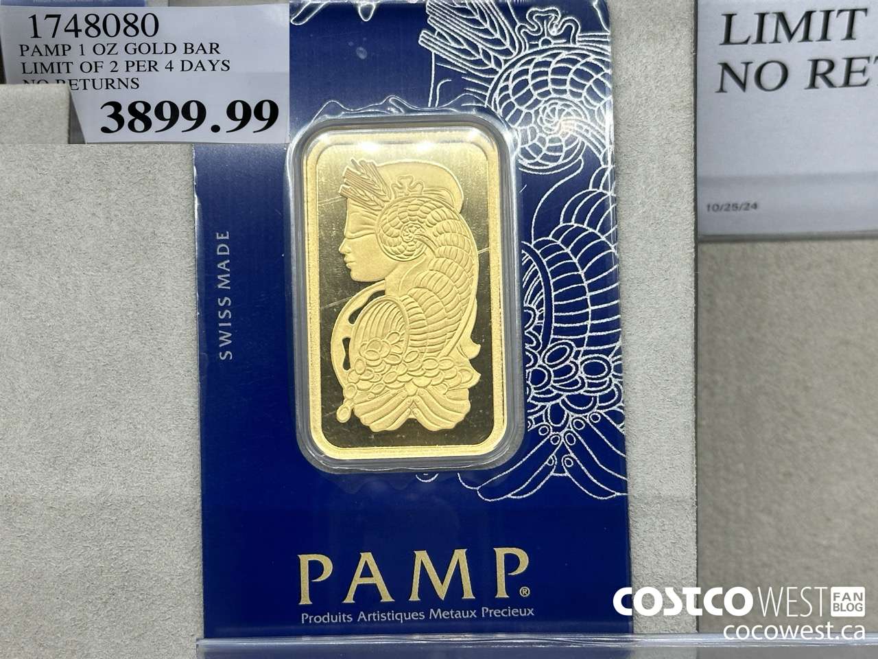 1748080 PAMP 1 OZ GOLD BAR LIMIT OF 2 PER 7 DAYS NO RETURNS $3899.99