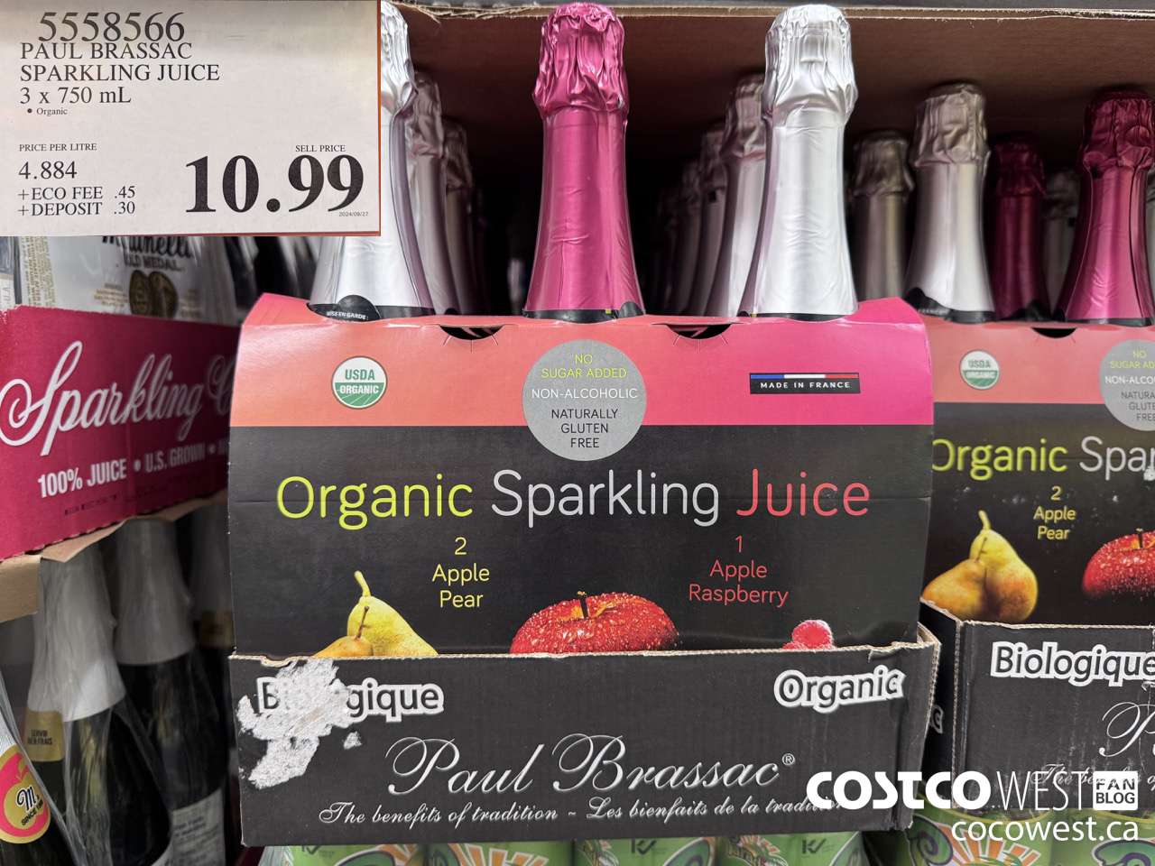 5558566 PAUL BRASSAC ORGANIC SPARKLING JUICE 3 x 750 ml $10.99