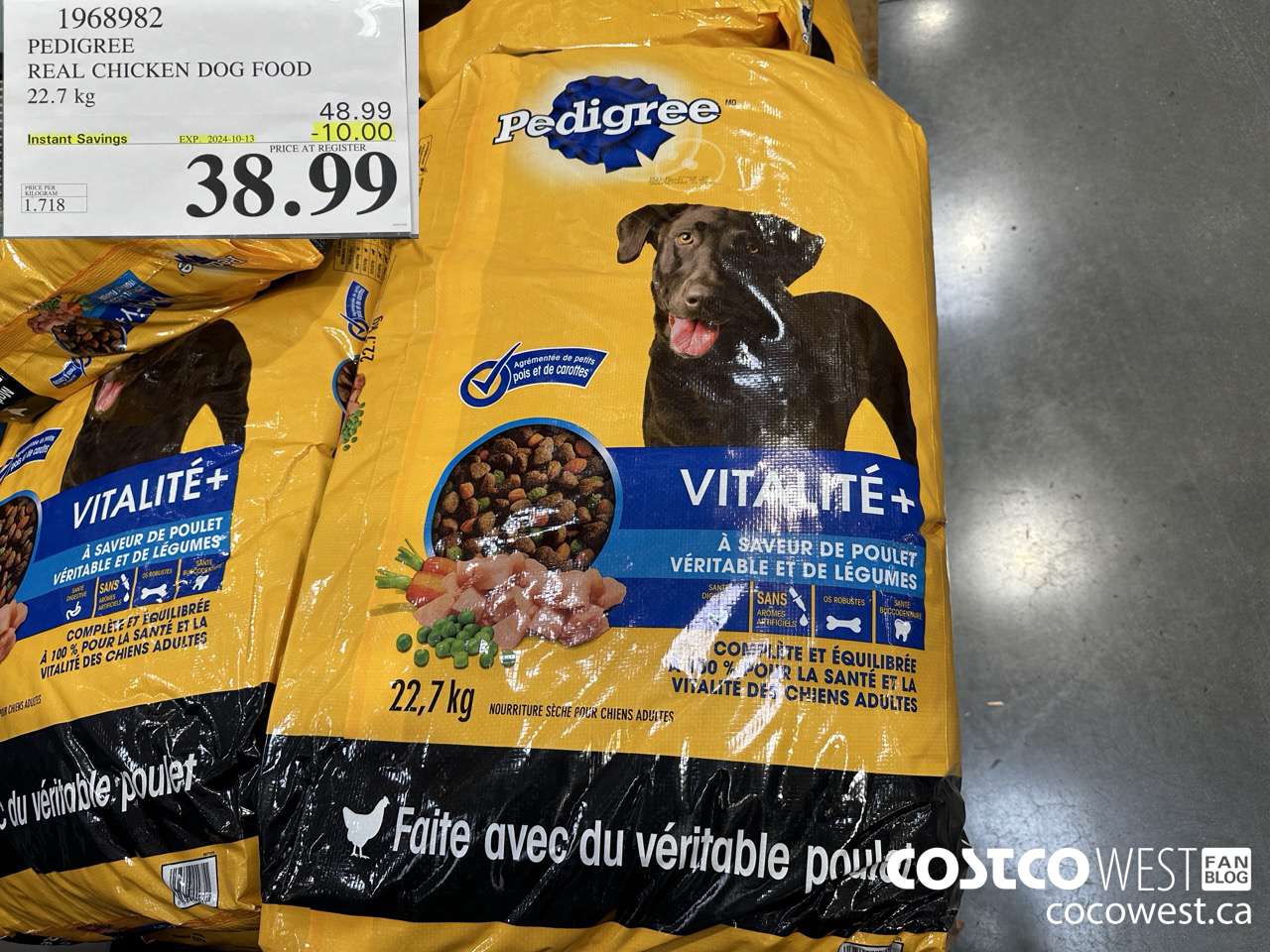 1968982 PEDIGREE REAL CHICKEN DOG FOOD 22.7 kg ($10.00 INSTANT SAVINGS EXPIRES ON 2024-10-13) $38.99