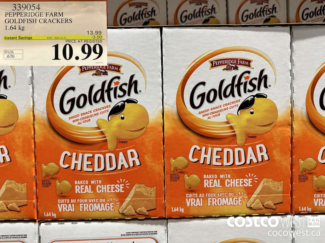 339054 PEPPERIDGE FARM GOLDFISH CRACKERS 1.64 kg ($3.00 INSTANT SAVINGS EXPIRES ON 2024-10-31) $10.99