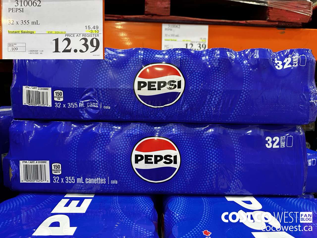 310062 PEPSI 32 X 355 ML ($3.10 INSTANT SAVINGS EXPIRES ON 2024-10-13) $12.39