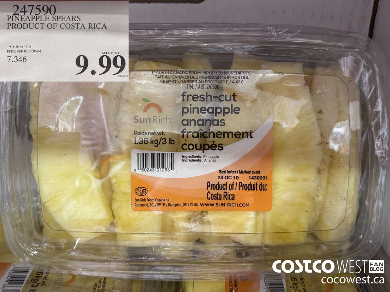 247590 PINEAPPLE SPEARS PRODUCT OF COSTA RICA $9.99