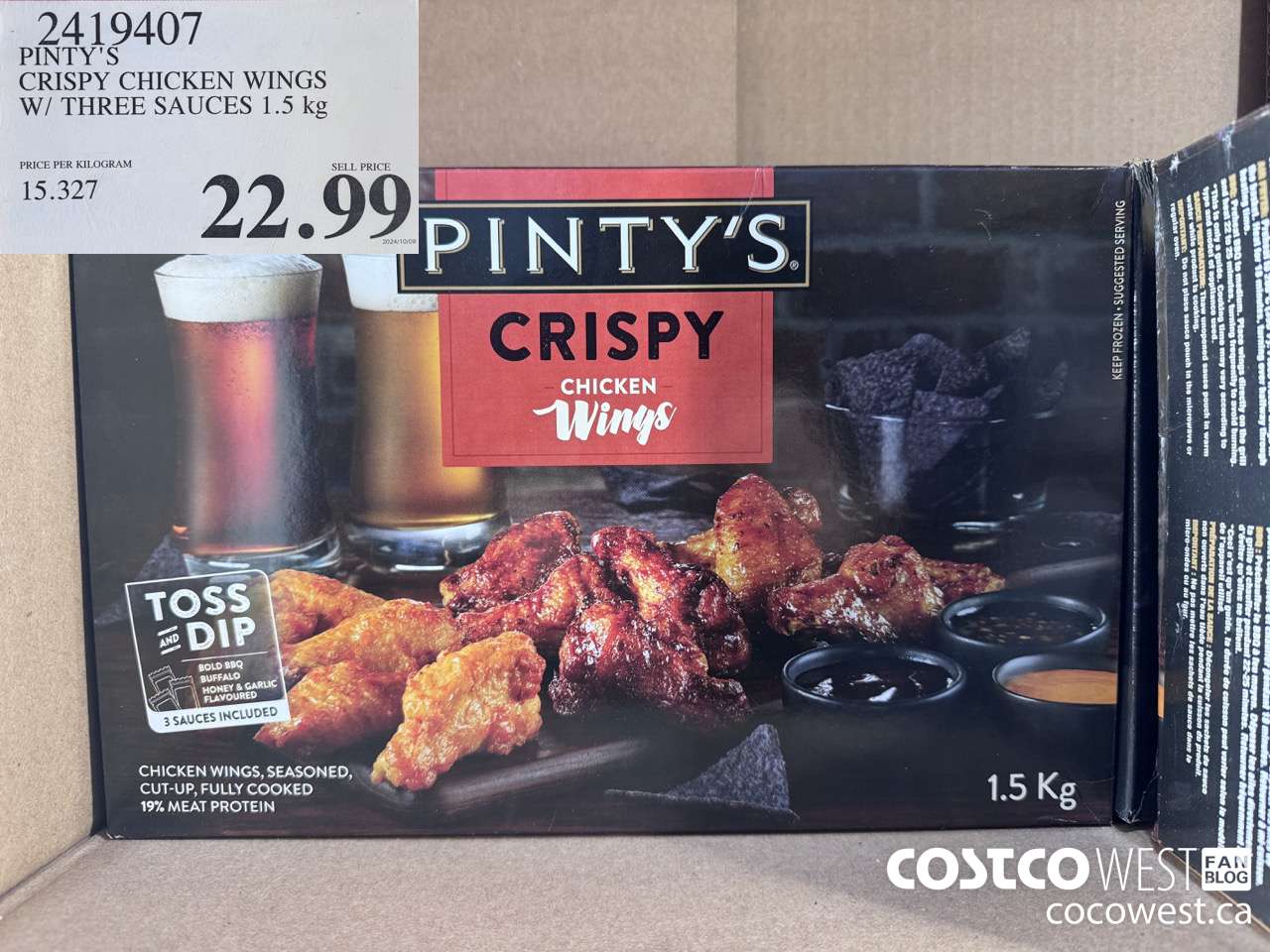 2419407 PINTY'S CRISPY CHICKEN WINGS W/ THREE SAUCES 1.5KG $22.99