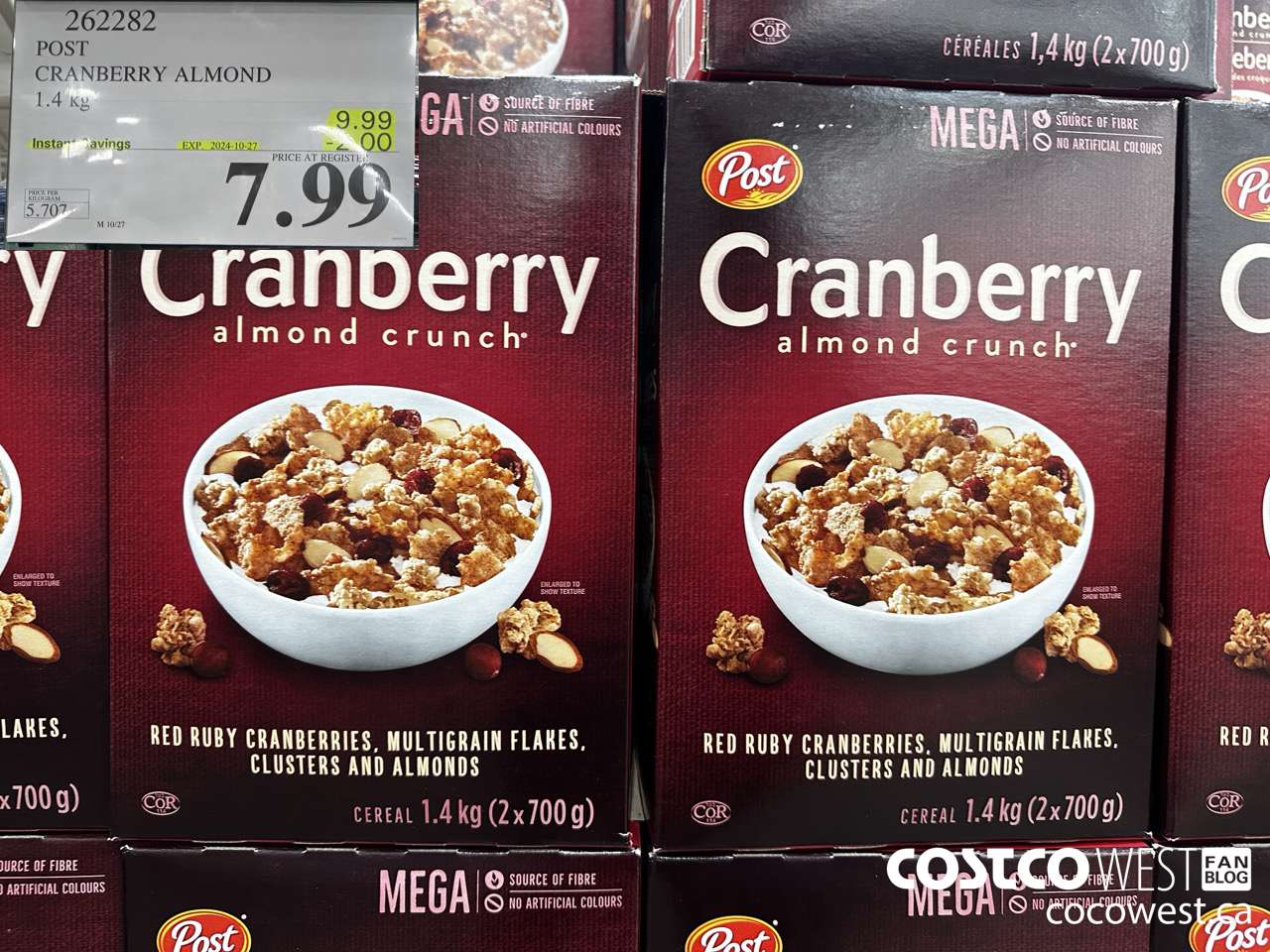 262282 POST CRANBERRY ALMOND CRUNCH 1.4 kg ($2.00 INSTANT SAVINGS EXPIRES ON 2024-10-27) $7.99
