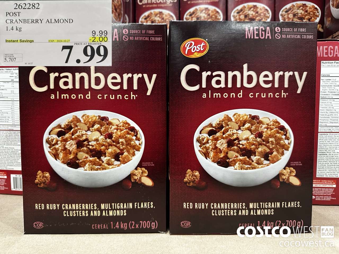 262282 POST CRANBERRY ALMOND CRUNCH 1.4 kg ($2.00 INSTANT SAVINGS EXPIRES ON 2024-10-27) $7.99