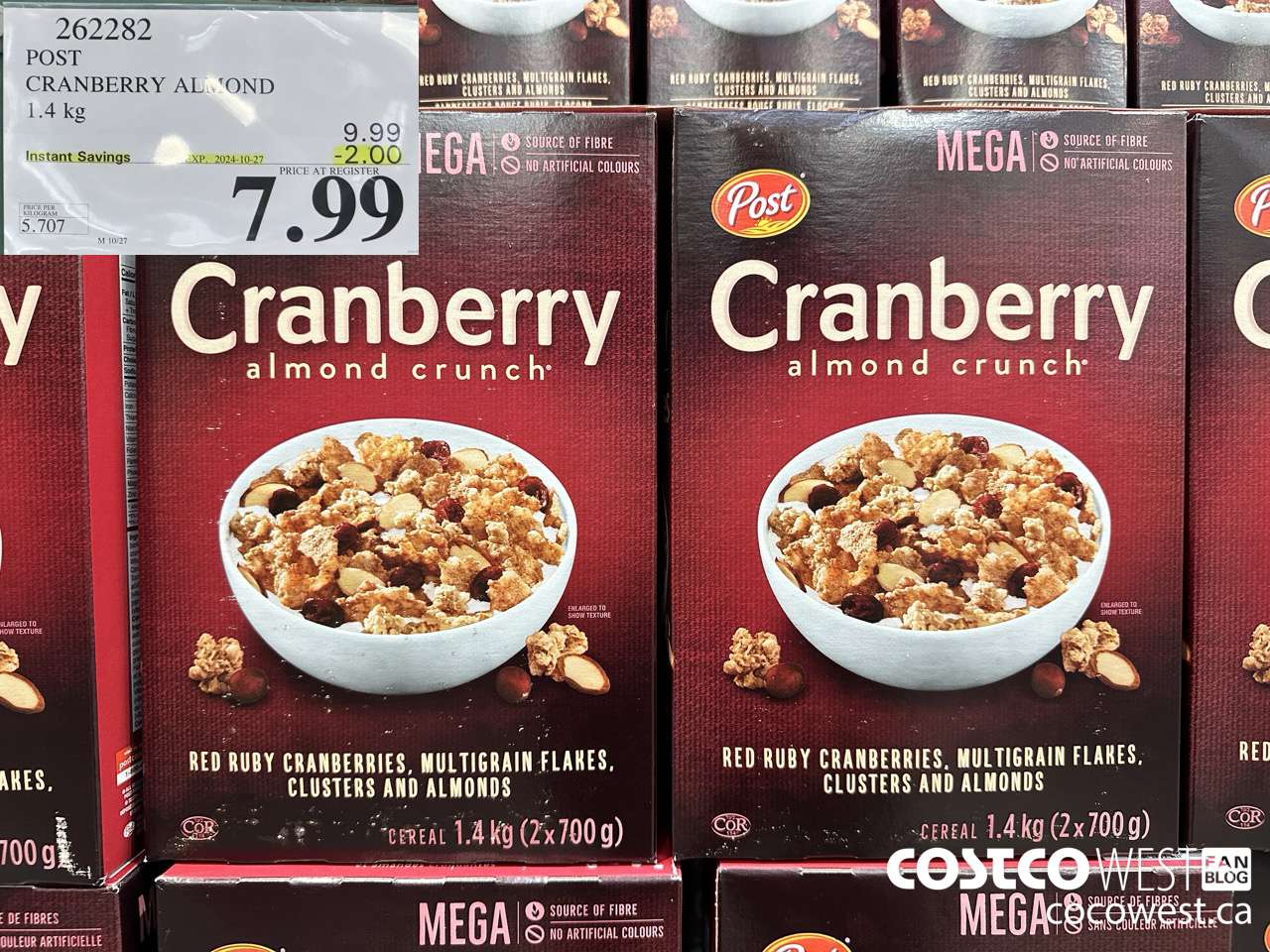 262282 POST CRANBERRY ALMOND CRUNCH 1.4 kg ($2.00 INSTANT SAVINGS EXPIRES ON 2024-10-27) $7.99