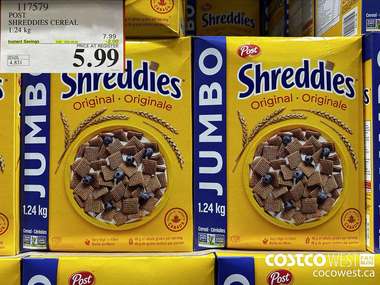 117579 POST SHREDDIES CEREAL 1.24 kg ($2.00 INSTANT SAVINGS EXPIRES ON 2024-10-20) $5.99