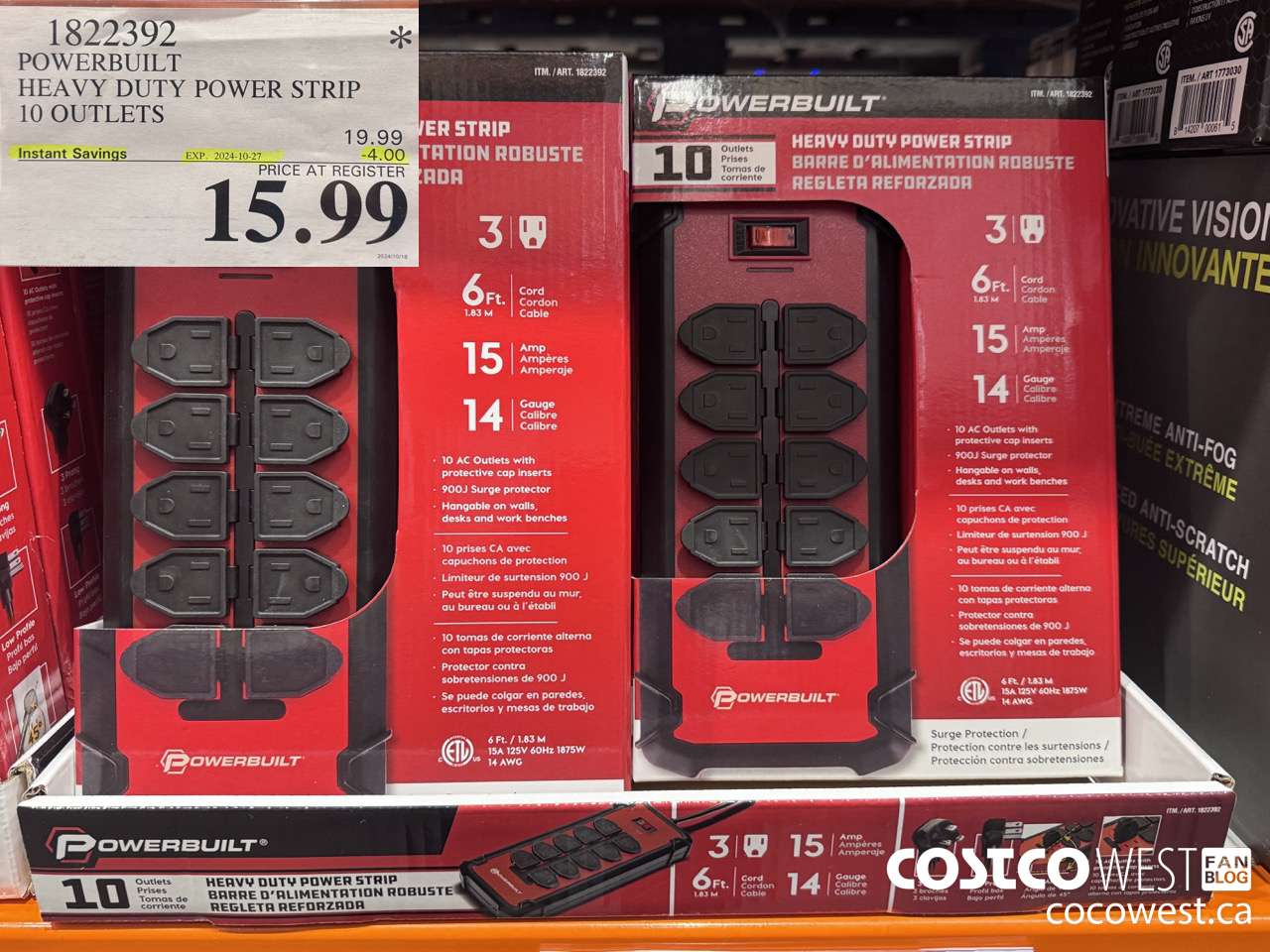 1822392 POWERBUILT HEAVY DUTY POWER STRIP 10 OUTLETS ($4.00 INSTANT SAVINGS EXPIRES ON 2024-10-27) $15.99