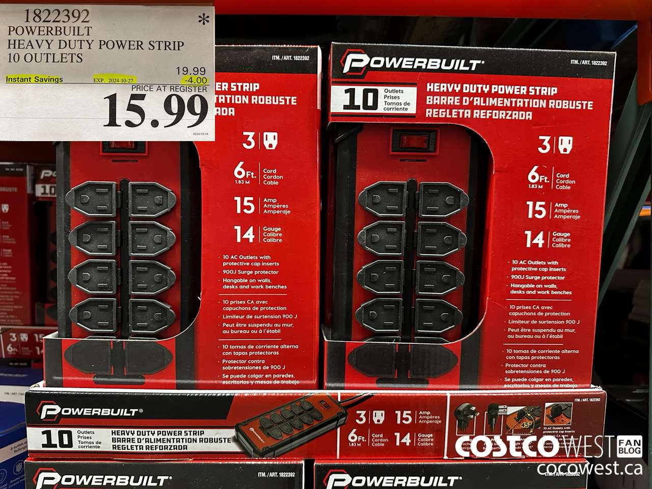 1822392 POWERBUILT HEAVY DUTY POWER STRIP 10 OUTLETS ($4.00 INSTANT SAVINGS EXPIRES ON 2024-10-27) $15.99
