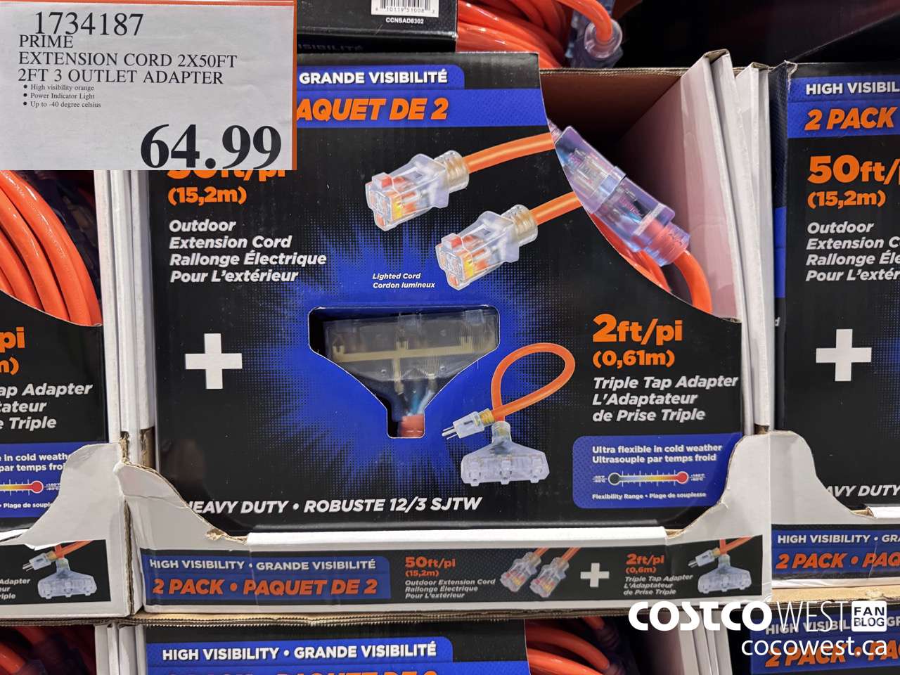 1734187 PRIME EXTENSION CORD 2X50FT 2FT 3 OUTLET ADAPTER $64.99