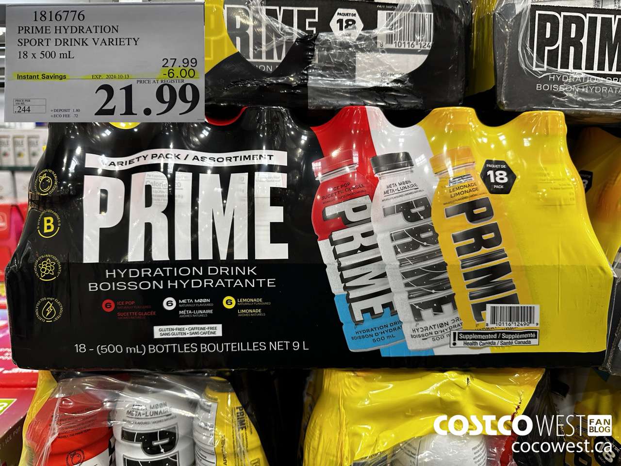 1816776 PRIME HYDRATION SPORT DRINK VARIETY 18 X 500ML ($6.00 INSTANT SAVINGS EXPIRES ON 2024-10-13) $21.99
