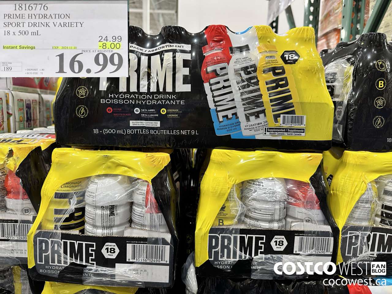 1816776 PRIME HYDRATION SPORT DRINK VARIETY 18 X 500ML ($8.00 INSTANT SAVINGS EXPIRES ON 2024-11-10) $16.99