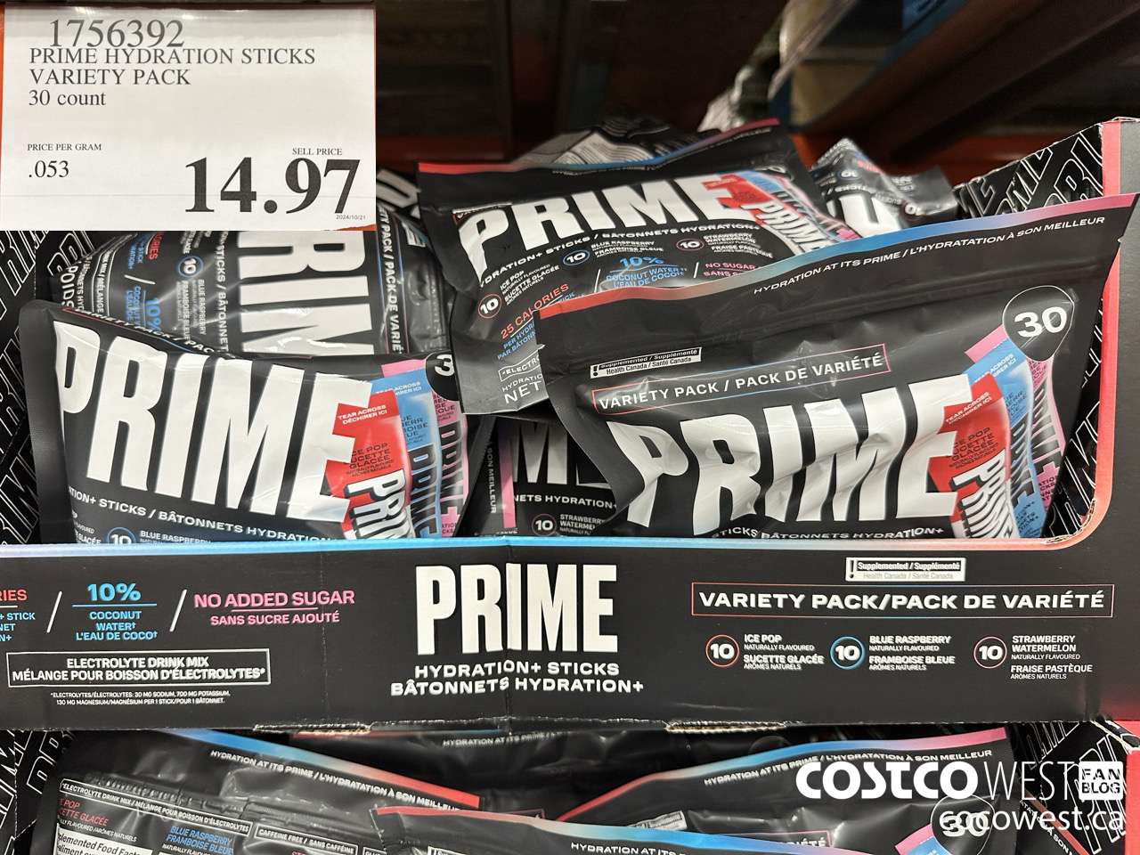 1756392 PRIME HYDRATION STICKS VARIETY PACK 30 COUNT $14.97