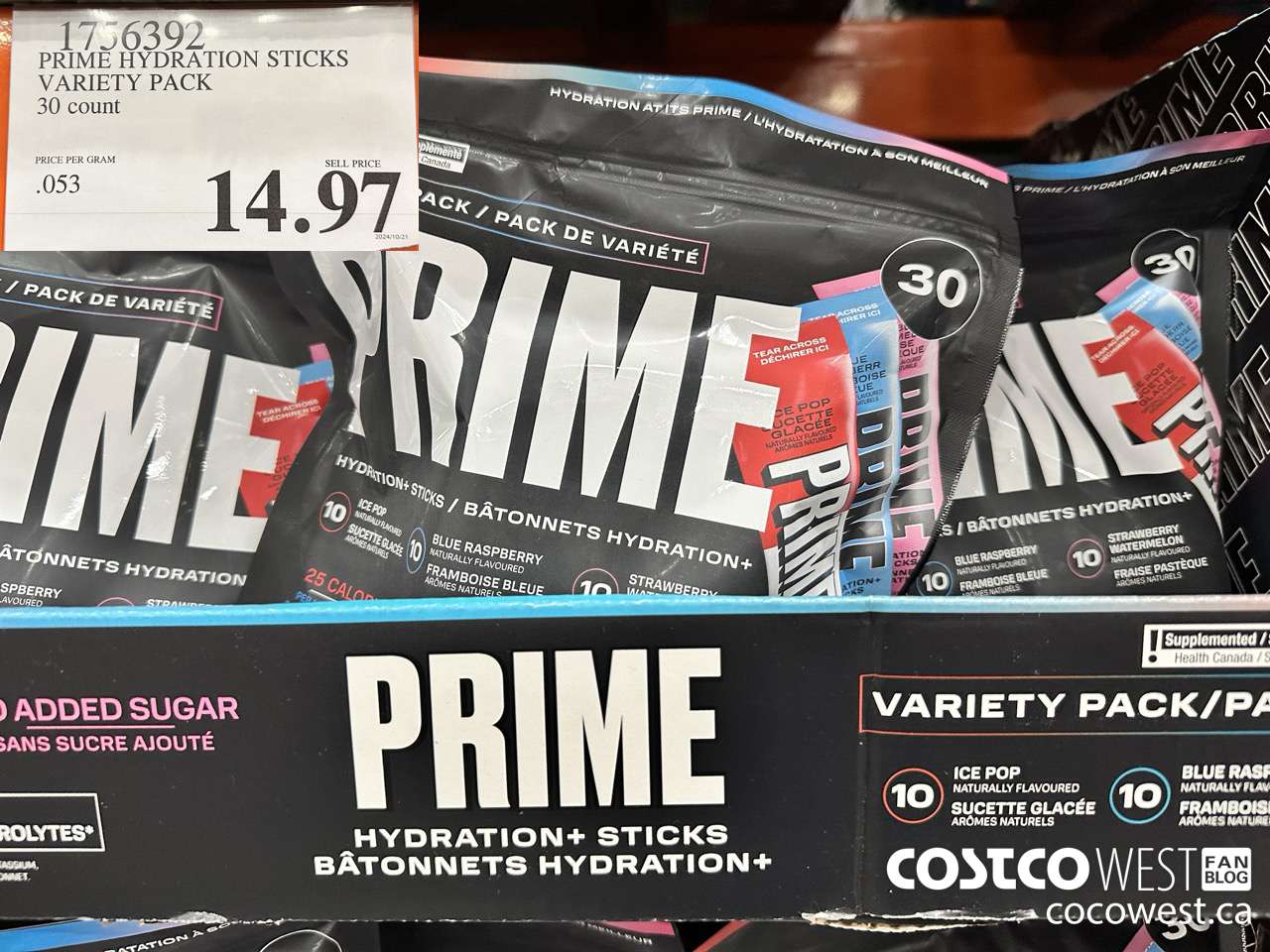 1756392 PRIME HYDRATION STICKS VARIETY PACK 30 COUNT $14.97