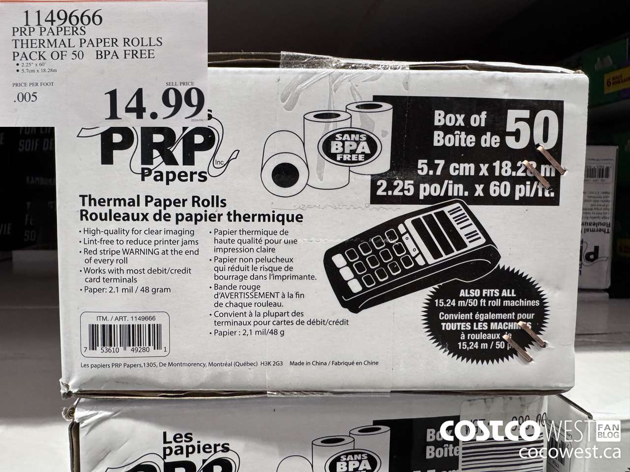 1149666 PRP PAPERS THERMAL PAPER ROLLS PACK OF 50 BPA FREE $14.99
