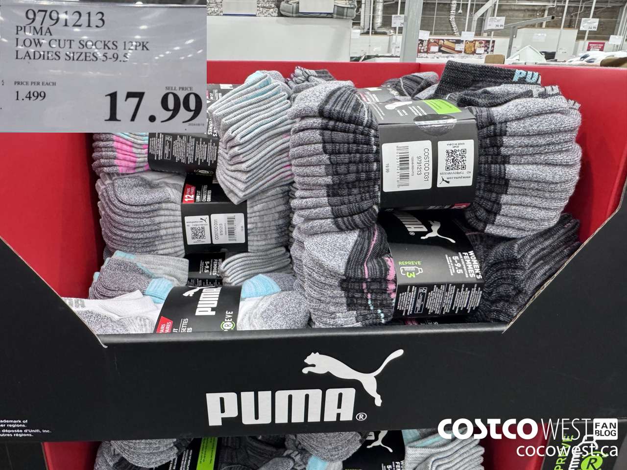 9791213 PUMA LOW CUT SOCKS 12PK LADIES SIZES 5-9.5 $17.99