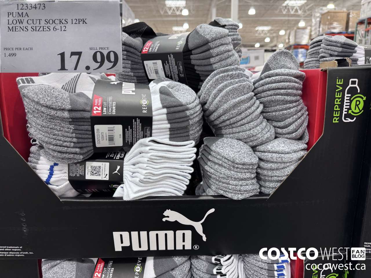 1233473 PUMA LOW CUT SOCK 12PK MENS SIZES 6-12 $17.99