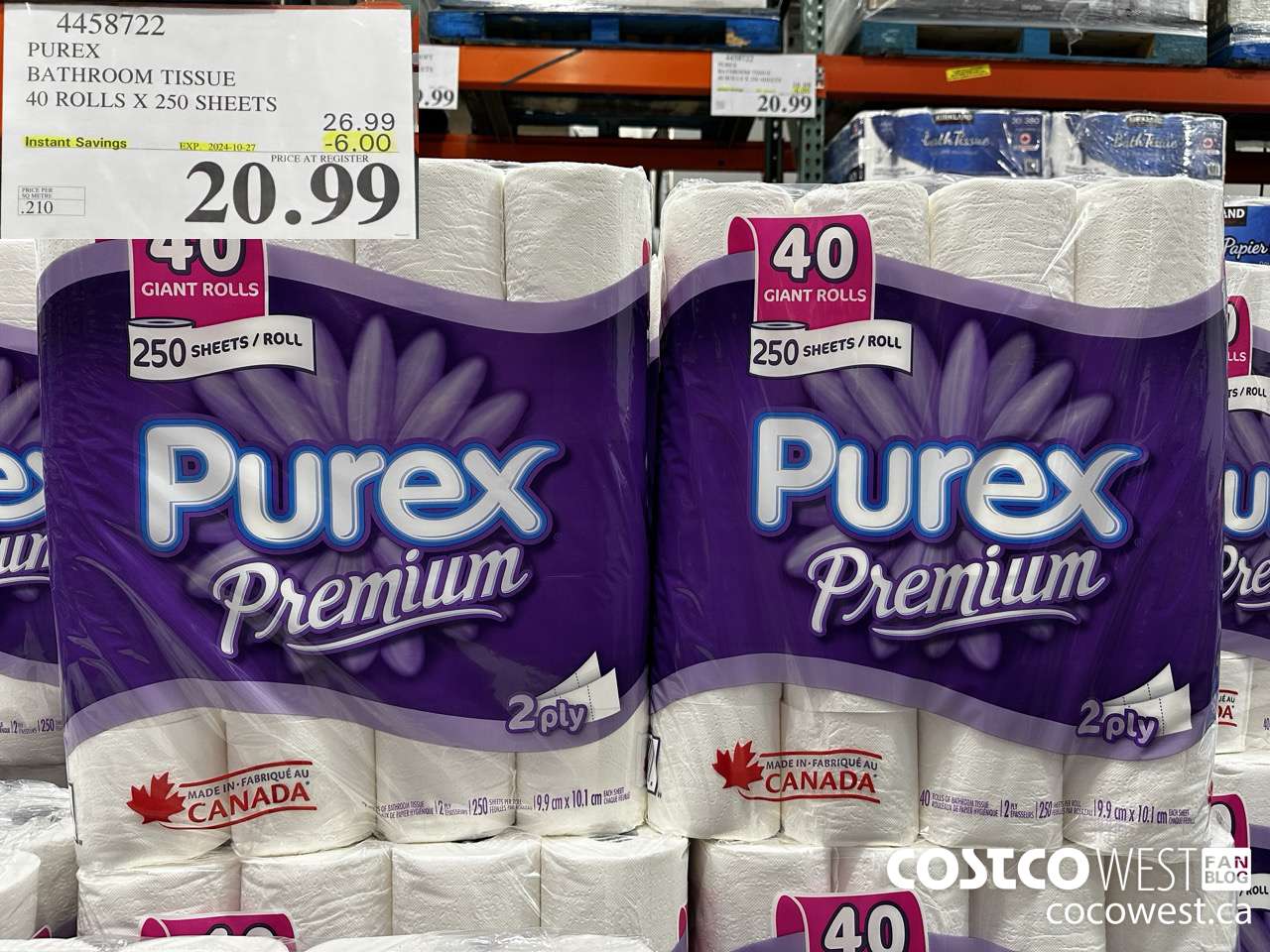 4458722 PUREX BATHROOM TISSUE 40 ROLLS X 250 SHEETS ($6.00 INSTANT SAVINGS EXPIRES ON 2024-10-27) $20.99