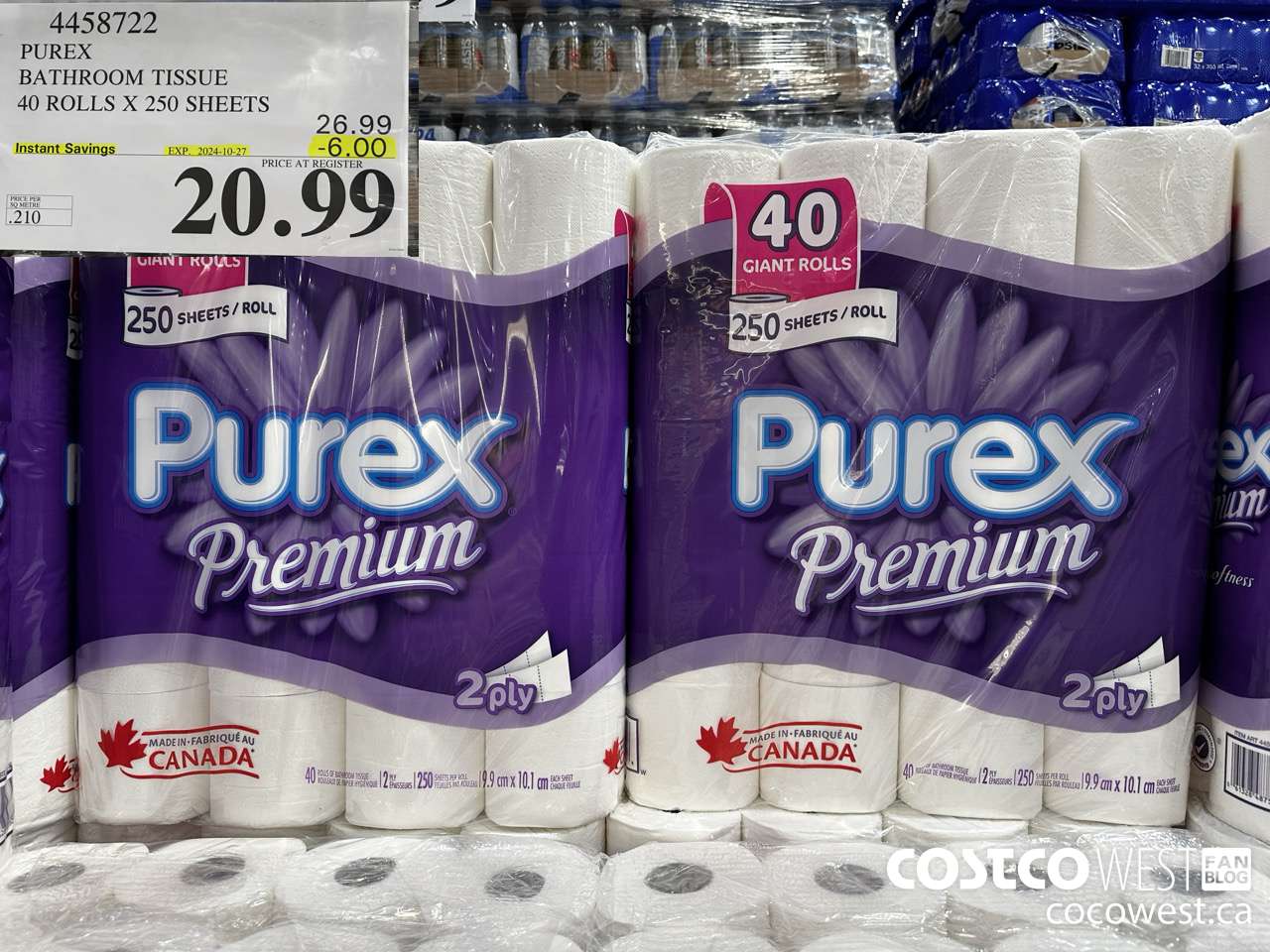 4458722 PUREX BATHROOM TISSUE 40 ROLLS X 250 SHEETS ($6.00 INSTANT SAVINGS EXPIRES ON 2024-10-27) $20.99