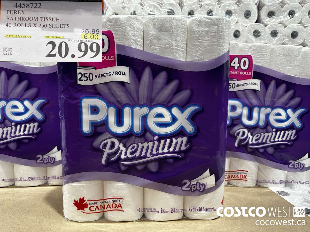 4458722 PUREX BATHROOM TISSUE 40 ROLLS X 250 SHEETS ($6.00 INSTANT SAVINGS EXPIRES ON 2024-10-27) $20.99