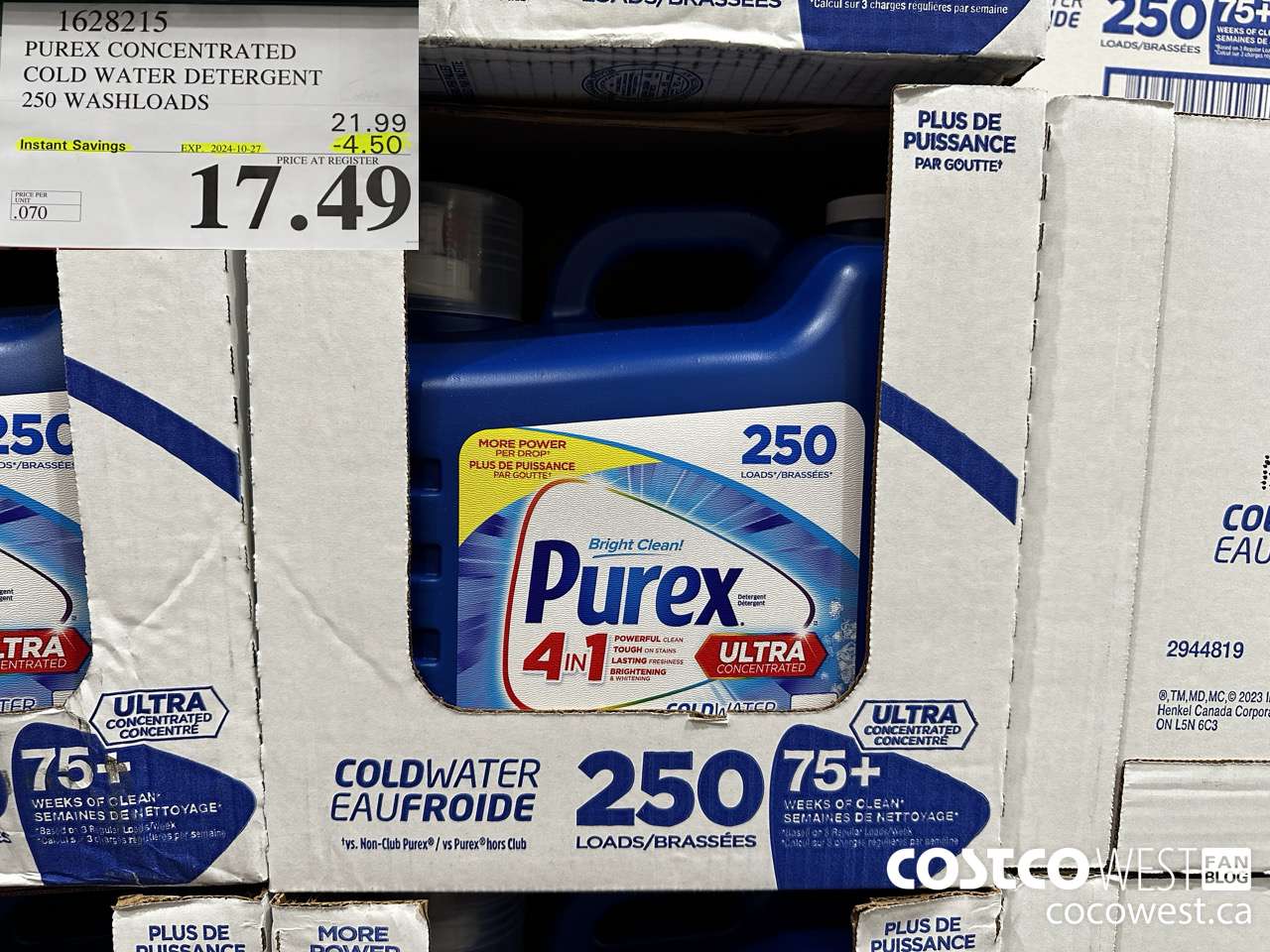 1628215 PUREX CONCENTRATED COLD WATER DETERGENT 250 WASHLOADS ($4.50 INSTANT SAVINGS EXPIRES ON 2024-10-27) $17.49