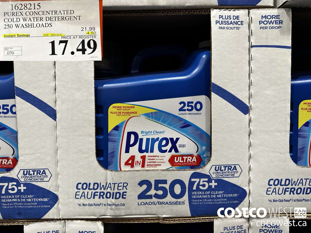 1628215 PUREX CONCENTRATED COLD WATER DETERGENT 250 WASHLOADS ($4.50 INSTANT SAVINGS EXPIRES ON 2024-10-27) $17.49