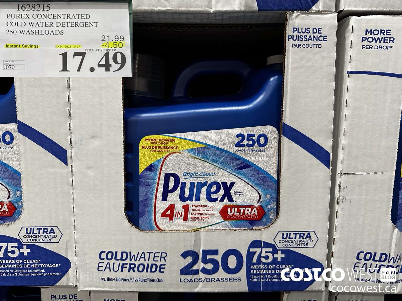1628215 PUREX CONCENTRATED COLD WATER DETERGENT 250 WASHLOADS ($4.50 INSTANT SAVINGS EXPIRES ON 2024-10-27) $17.49