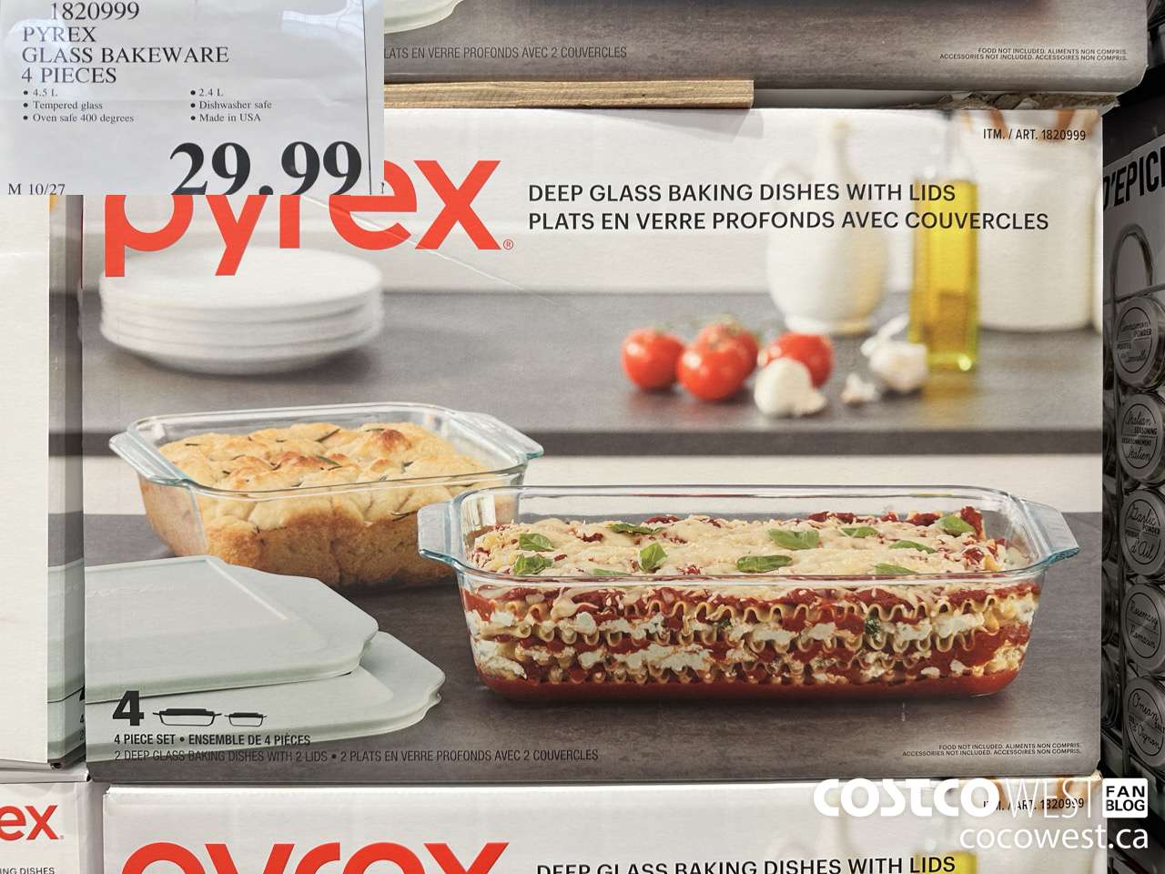 1820999 PYREX GLASS BAKEWARE 4 PIECES $29.99