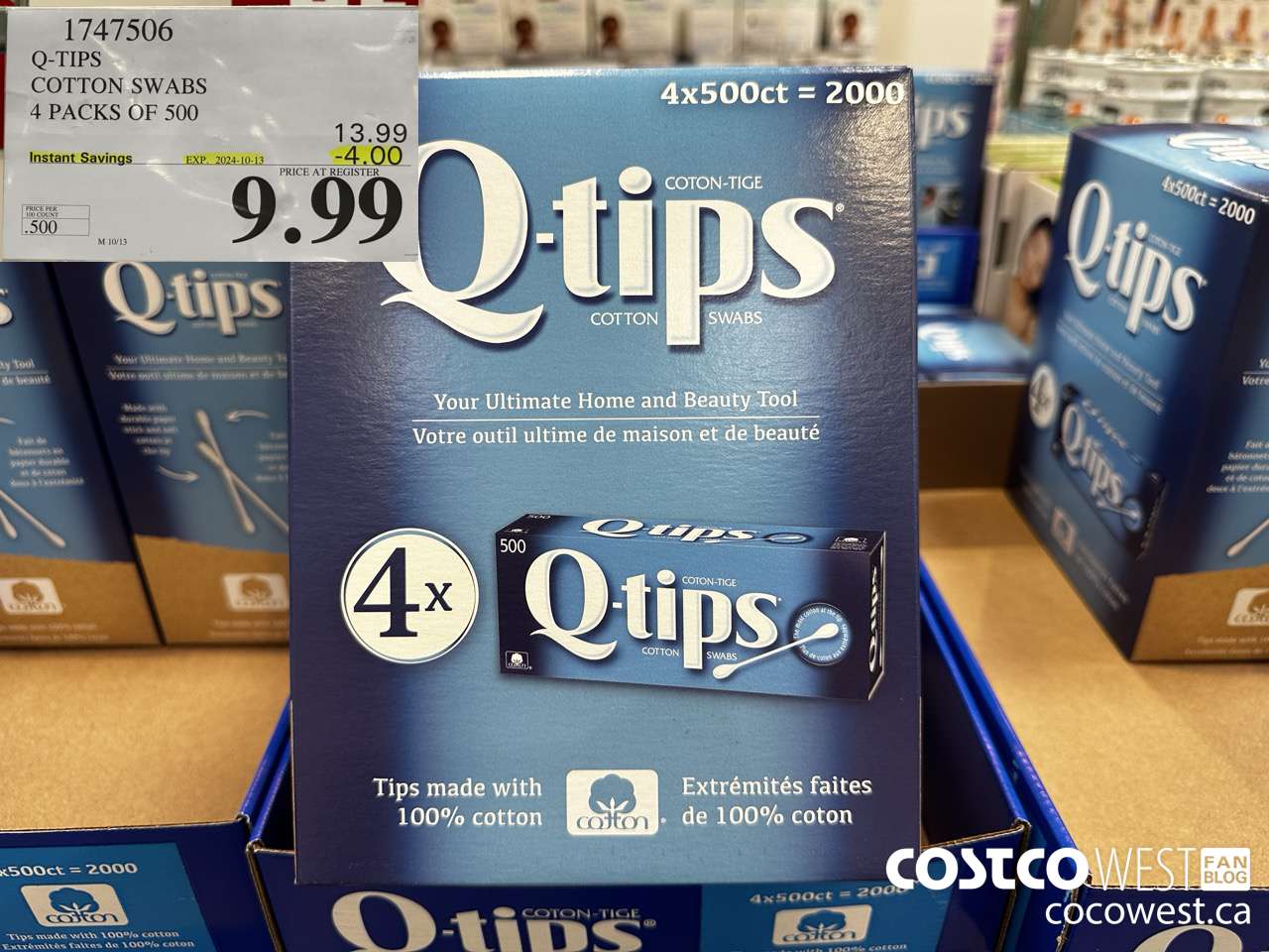 1747506 Q-TIPS COTTON SWABS 4 PACKS OF 500 ($4.00 INSTANT SAVINGS EXPIRES ON 2024-10-13) $9.99