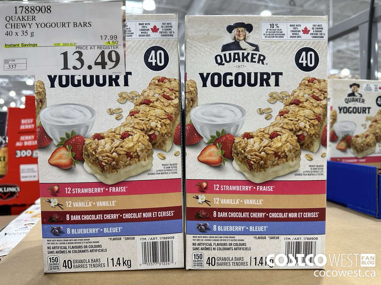 1788908 QUAKER CHEWY YOGOURT BARS 40 X 35 G ($4.50 INSTANT SAVINGS EXPIRES ON 2024-10-27) $13.49