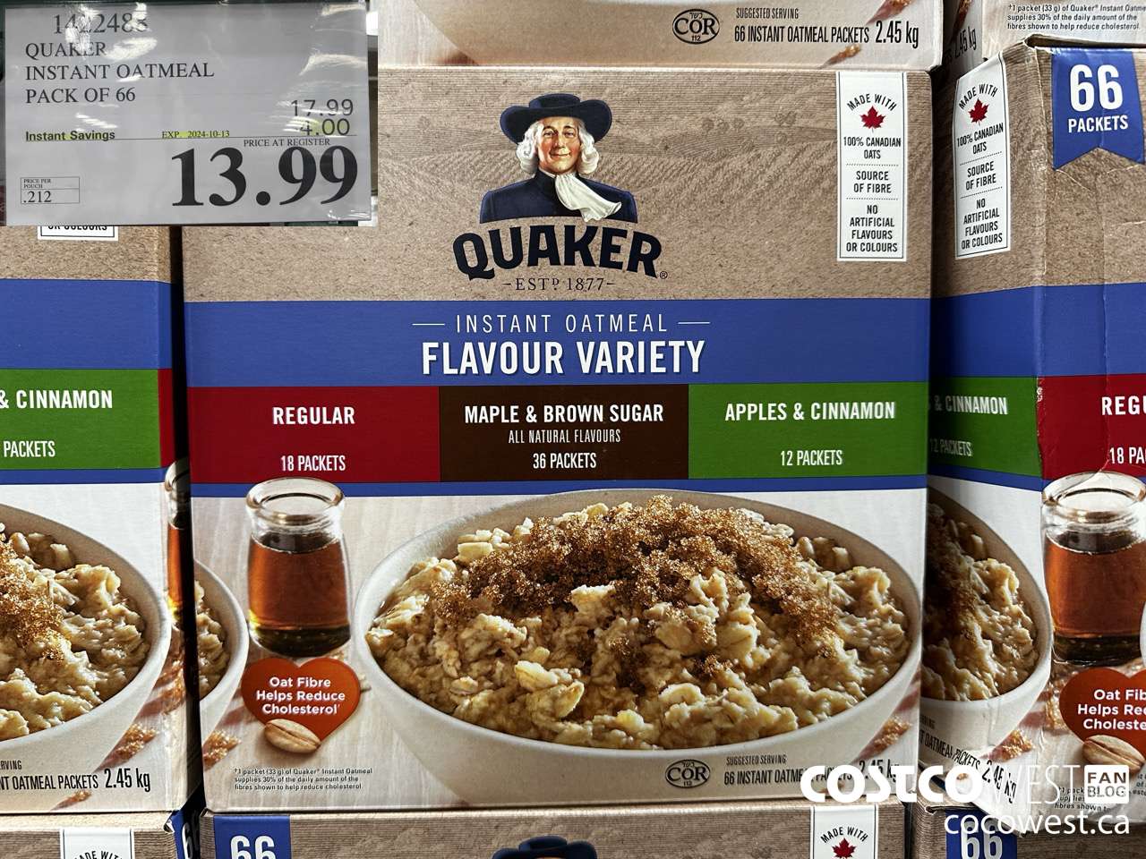 1422488 QUAKER INSTANT OATMEAL 66 COUNT ($4.00 INSTANT SAVINGS EXPIRES ON 2024-10-13) $13.99