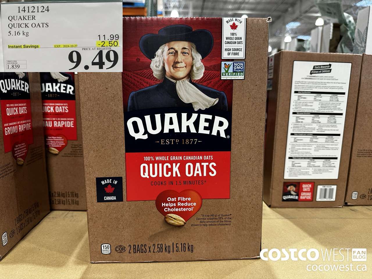 1412124 QUAKER QUICK OATS 5.16 kg ($2.50 INSTANT SAVINGS EXPIRES ON 2024-10-27) $9.49