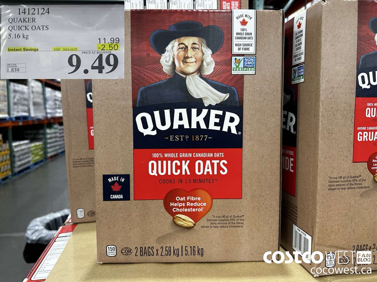 1412124 QUAKER QUICK OATS 5.16 kg ($2.50 INSTANT SAVINGS EXPIRES ON 2024-10-27) $9.49