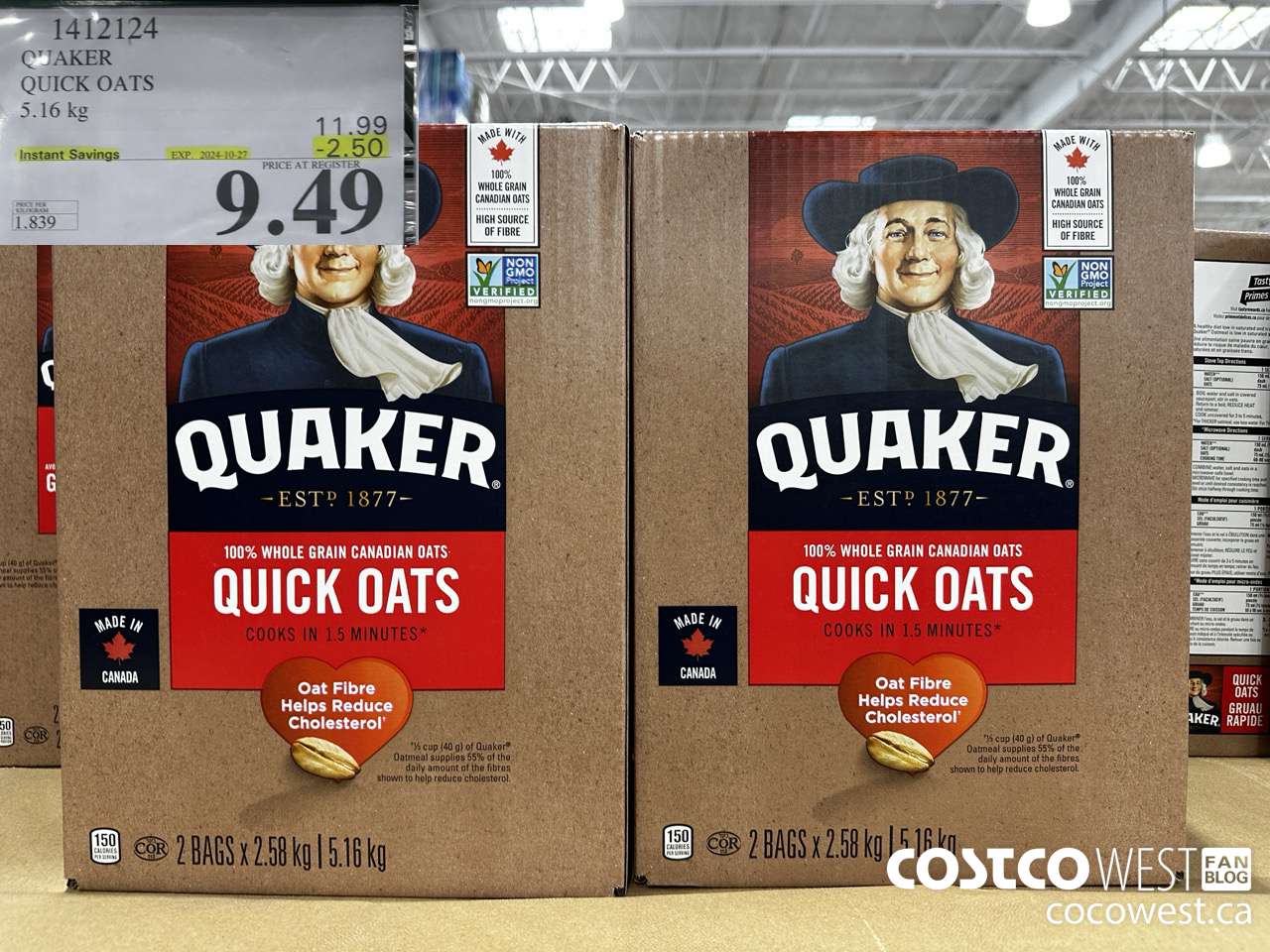 1412124 QUAKER QUICK OATS 5.16 kg ($2.50 INSTANT SAVINGS EXPIRES ON 2024-10-27) $9.49