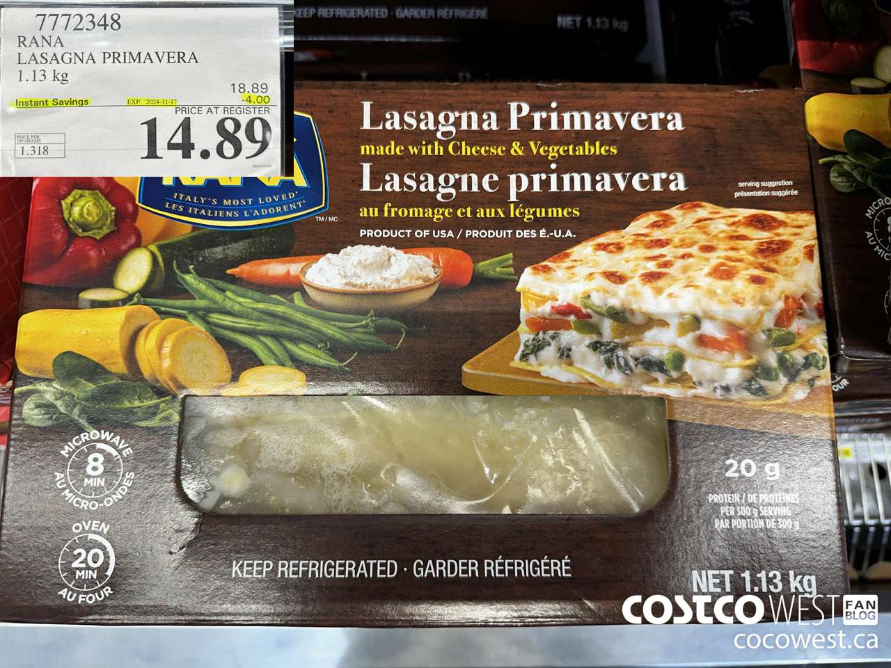 7772348 RANA LASAGNA PRIMAVERA 1.19KG ($4.00 INSTANT SAVINGS EXPIRES ON 2024-11-17) $14.89