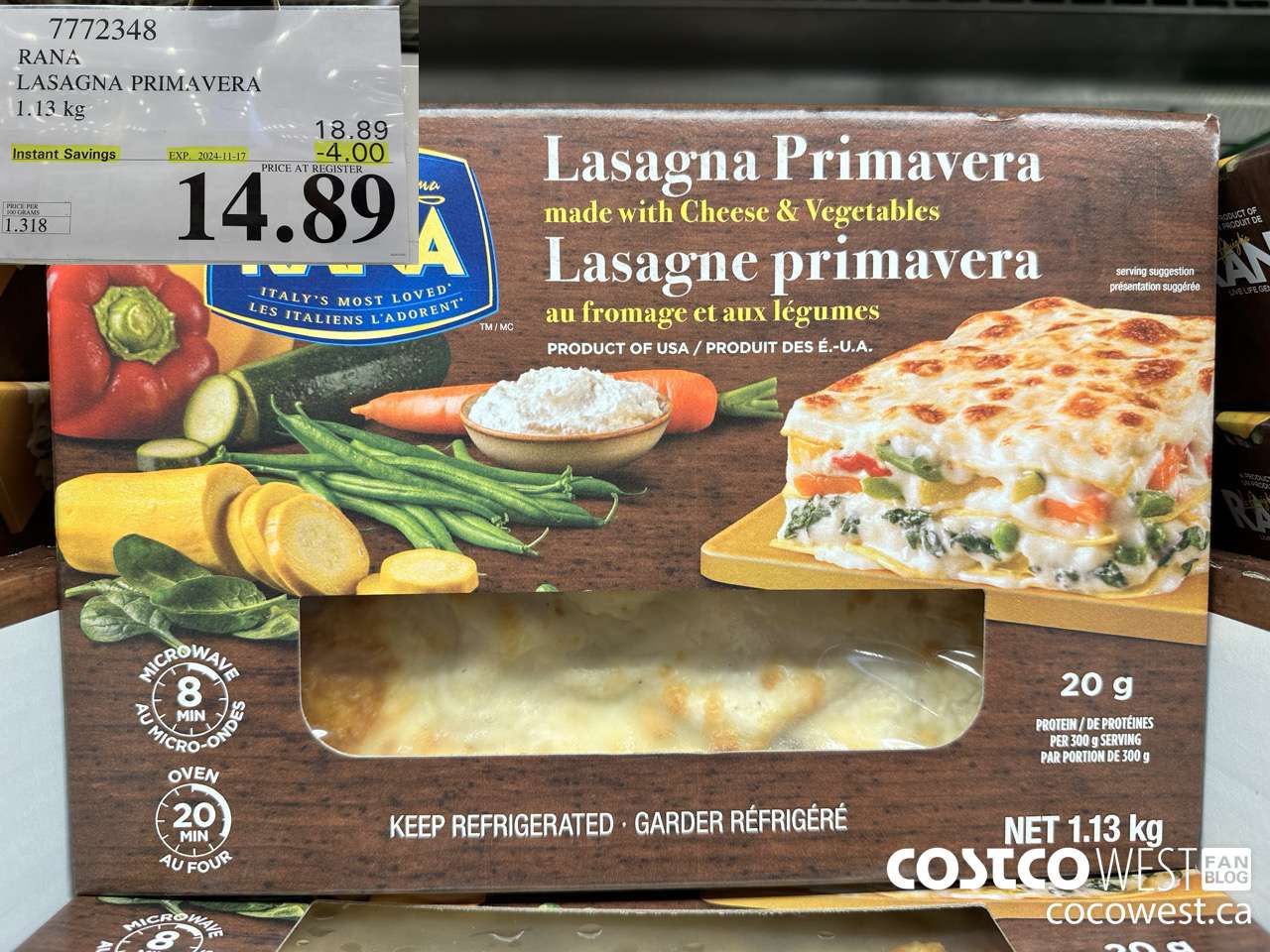 7772348 RANA LASAGNA PRIMAVERA 1.19KG ($4.00 INSTANT SAVINGS EXPIRES ON 2024-11-17) $14.89