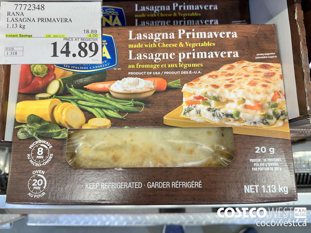 7772348 RANA LASAGNA PRIMAVERA 1.19KG ($4.00 INSTANT SAVINGS EXPIRES ON 2024-11-17) $14.89