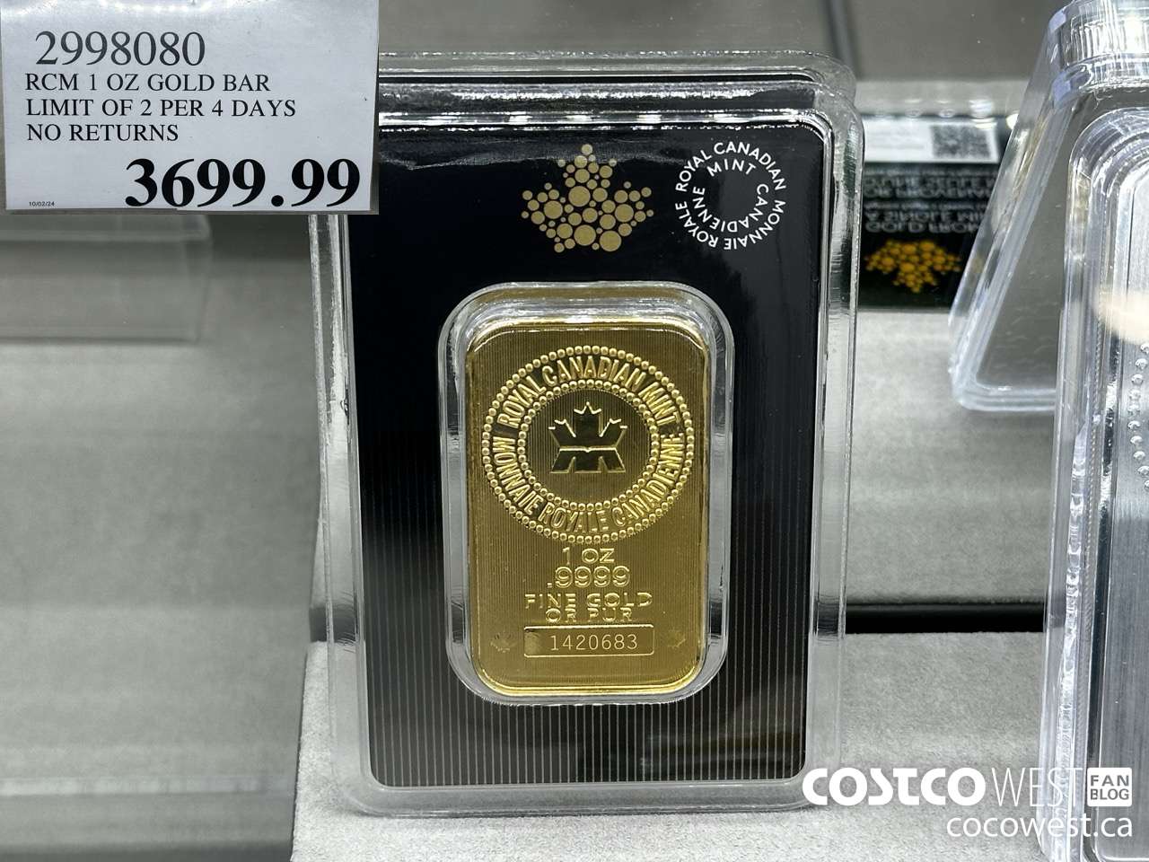 2998080 RCM 1 OZ GOLD BAR LIMIT OF 2 PER 7 DAYS NO RETURNS $3699.99