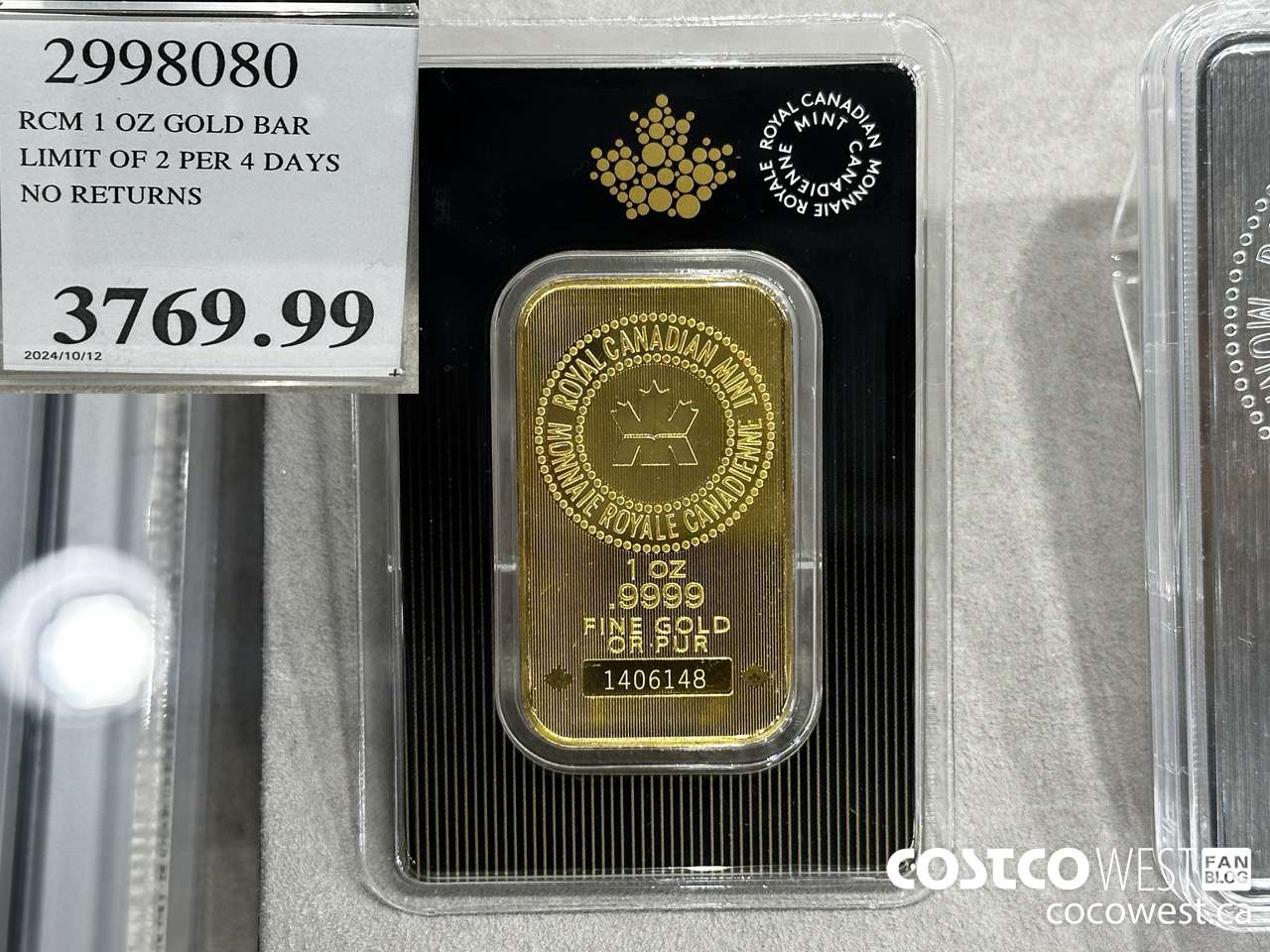 2998080 RCM 1 OZ GOLD BAR LIMIT OF 2 PER 7 DAYS NO RETURNS $3769.99