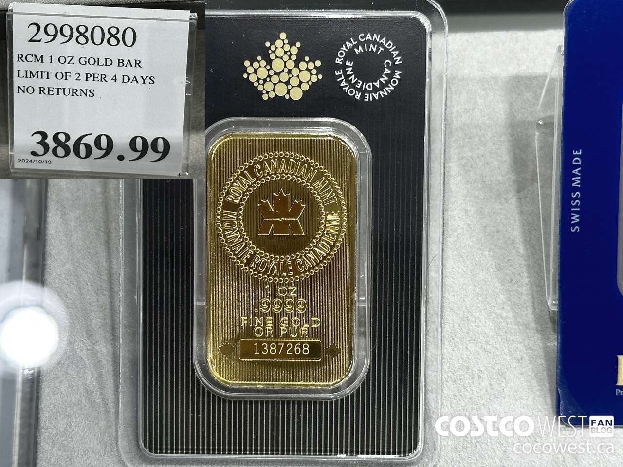 2998080 RCM 1 OZ GOLD BAR LIMIT OF 2 PER 7 DAYS NO RETURNS $3869.99