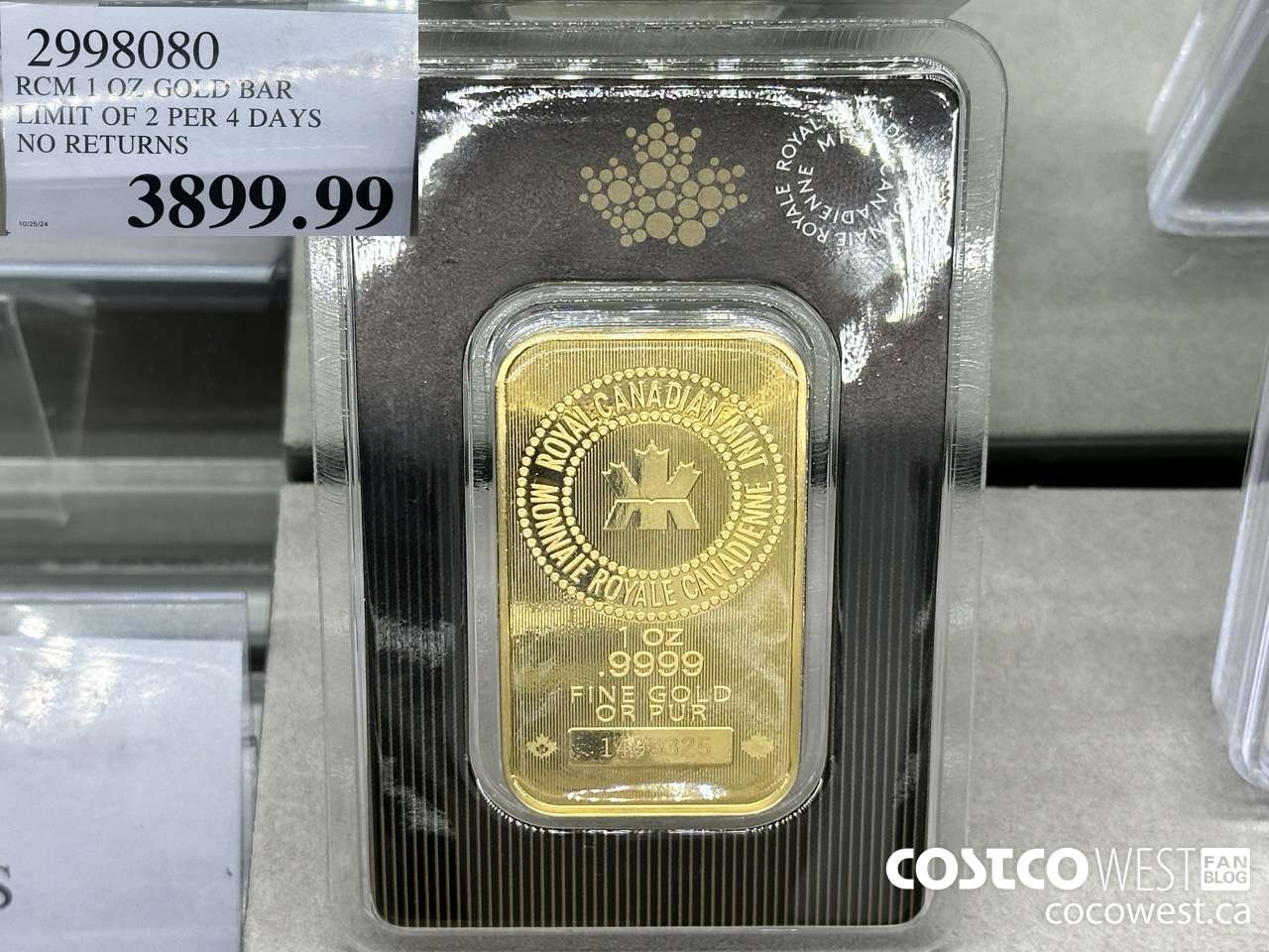 2998080 RCM 1 OZ GOLD BAR LIMIT OF 2 PER 7 DAYS NO RETURNS $3899.99