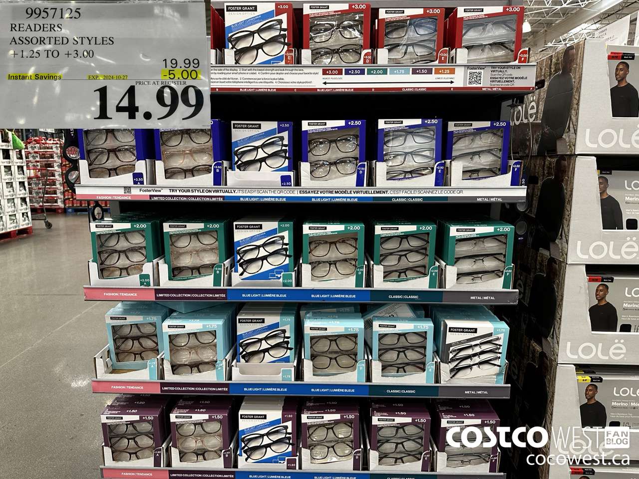 9957125 READERS ASSORTED STYLES +1.25 TO +3.00 ($5.00 INSTANT SAVINGS EXPIRES ON 2024-10-27) $14.99