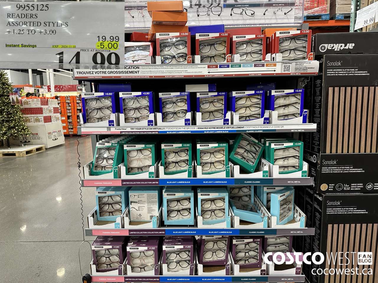 9955125 READERS ASSORTED STYLES +1.25 TO +3.00 ($5.00 INSTANT SAVINGS EXPIRES ON 2024-11-10) $14.99