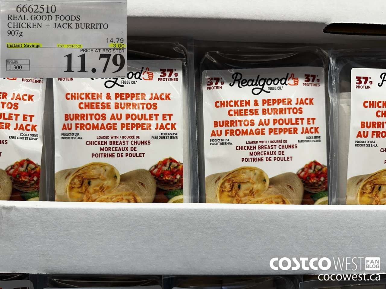6662510 REAL GOOD FOODS CHICKEN & JACK BURRITO 907G ($3.00 INSTANT SAVINGS EXPIRES ON 2024-10-27) $11.79