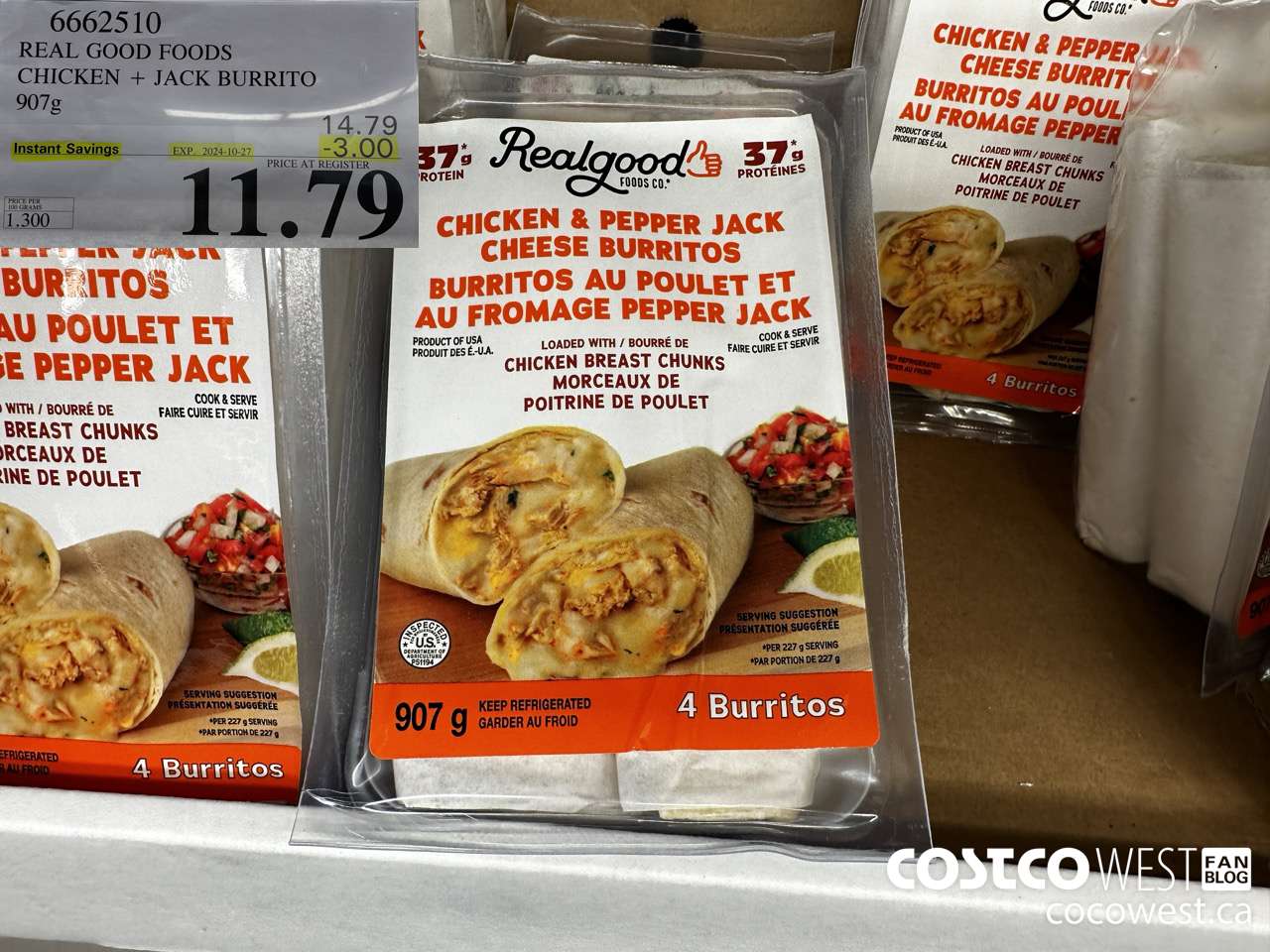 6662510 REAL GOOD FOODS CHICKEN & JACK BURRITO 907G ($3.00 INSTANT SAVINGS EXPIRES ON 2024-10-27) $11.79