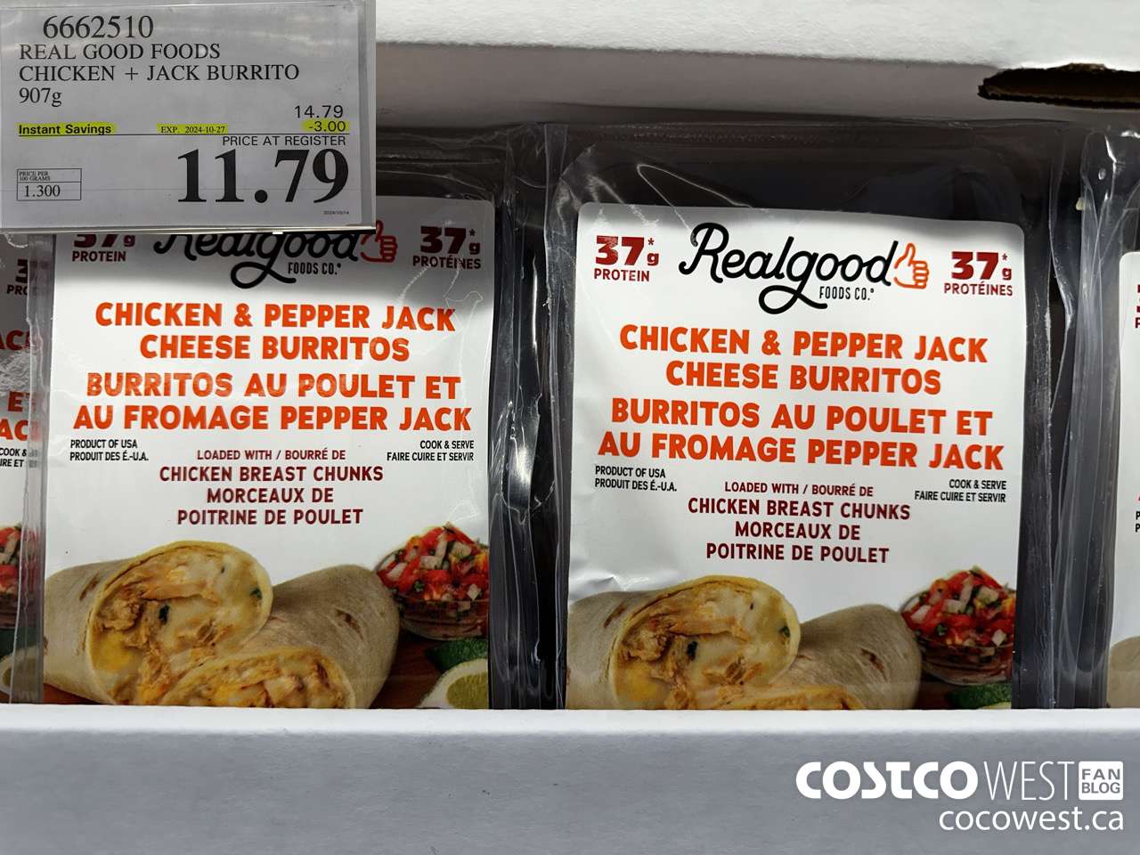 6662510 REAL GOOD FOODS CHICKEN & JACK BURRITO 907G ($3.00 INSTANT SAVINGS EXPIRES ON 2024-10-27) $11.79