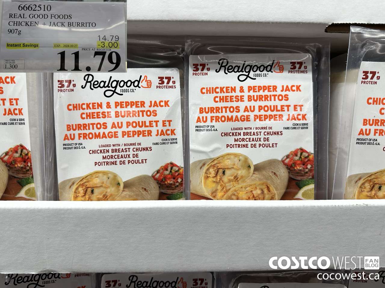 6662510 REAL GOOD FOODS CHICKEN & JACK BURRITO 907G ($3.00 INSTANT SAVINGS EXPIRES ON 2024-10-27) $11.79